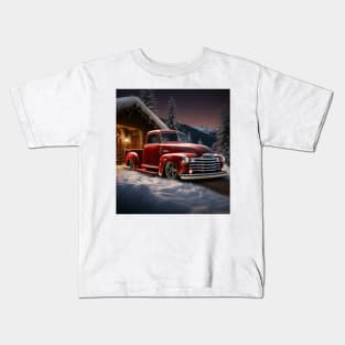 A festive red Christmas-themed Chevy 3100 Kids T-Shirt